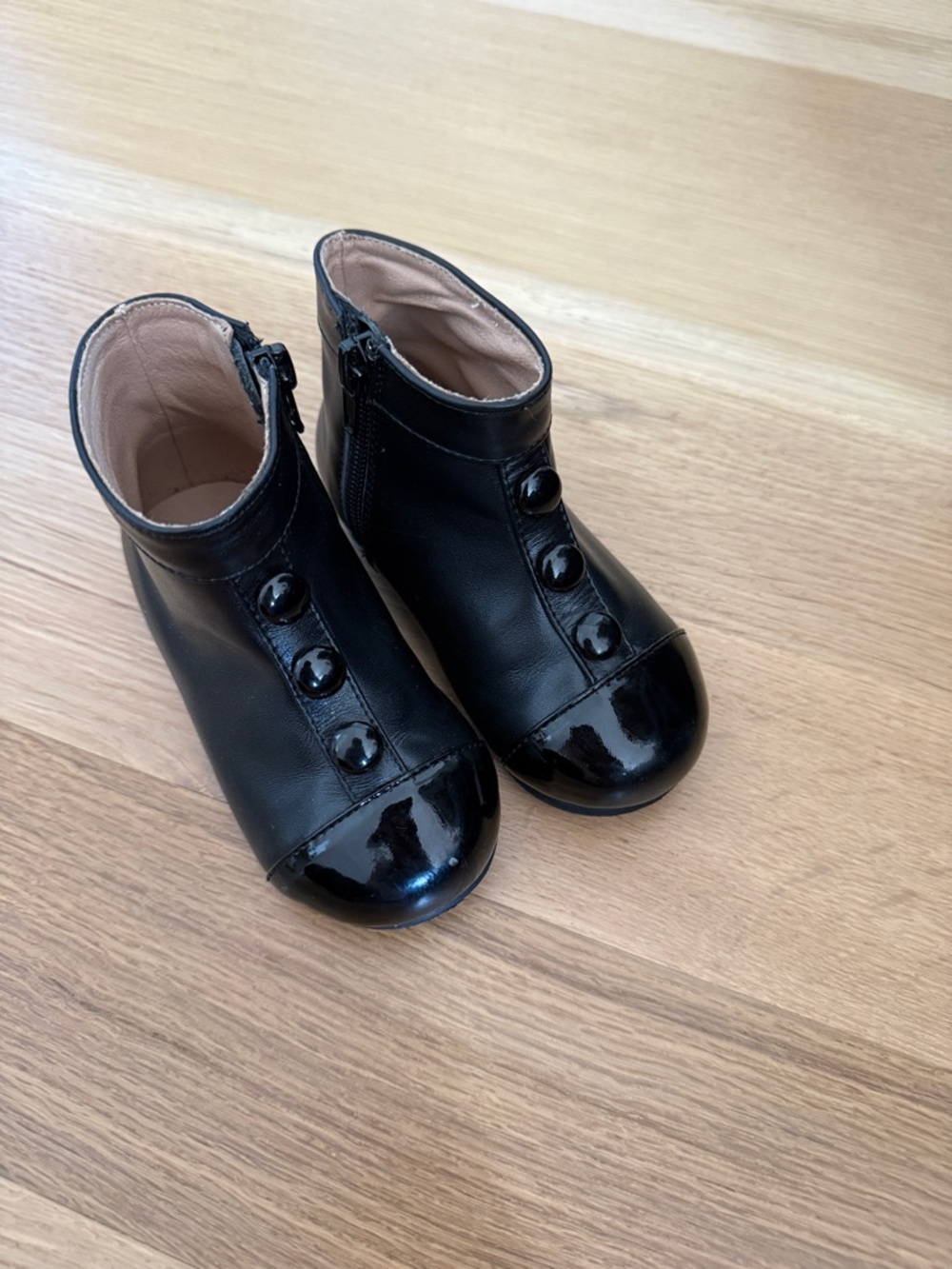 Girls' Black Patent Toe Ankle Boots